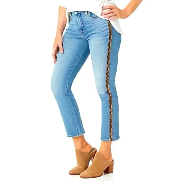 Jen7 for 7 For All Mankind Crest Ankle Straight Snakeskin Stripe Denim Jeans