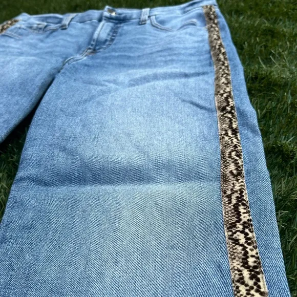 Jen7 for 7 For All Mankind Crest Ankle Straight Snakeskin Stripe Denim Jeans