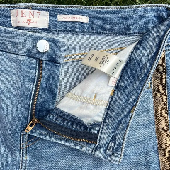 Jen7 for 7 For All Mankind Crest Ankle Straight Snakeskin Stripe Denim Jeans