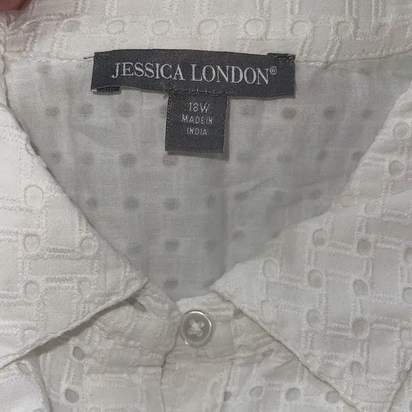 Jessica London White Eyelet Cotton Midi Dress 18W Midi Shirt Dress Pockets 18W