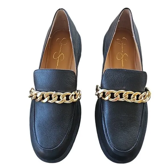 Jessica Simpson Disila Leather Slip-On Loafers Black Size 9