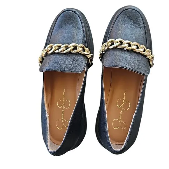 Jessica Simpson Disila Leather Slip-On Loafers Black Size 9