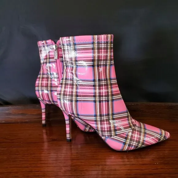 Jessica Simpson High Heel Ankle Boots Pink Plaid Size 6