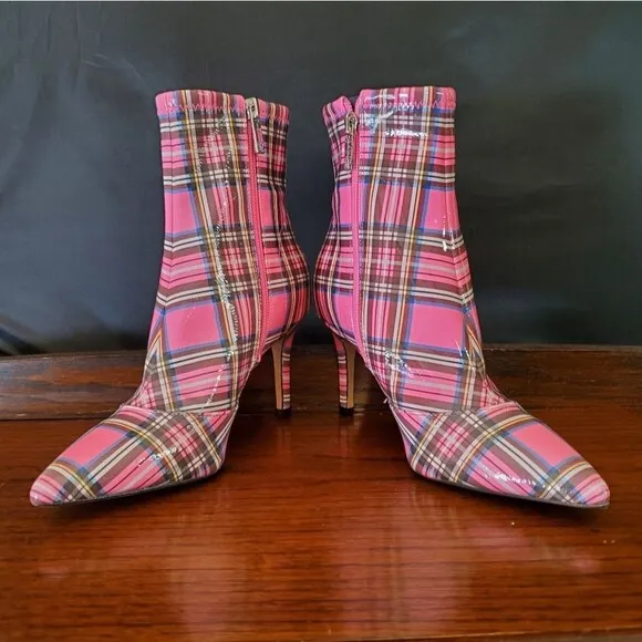 Jessica Simpson High Heel Ankle Boots Pink Plaid Size 6