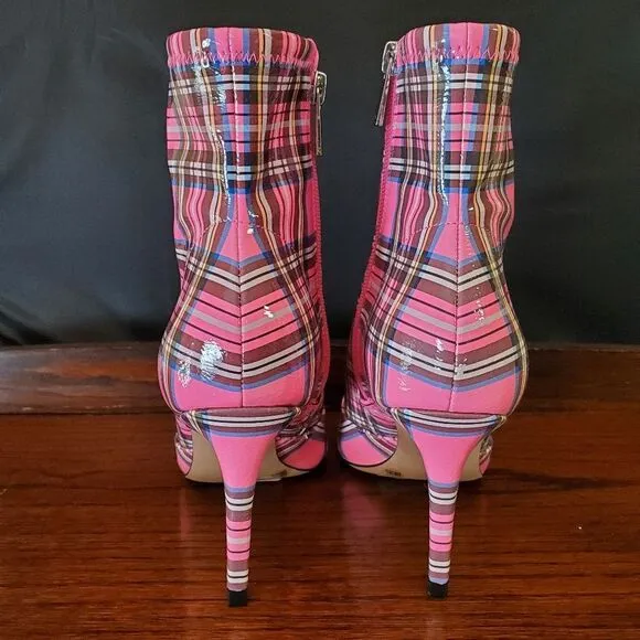 Jessica Simpson High Heel Ankle Boots Pink Plaid Size 6