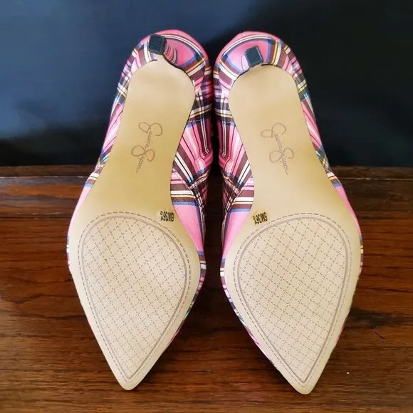 Jessica Simpson High Heel Ankle Boots Pink Plaid Size 6