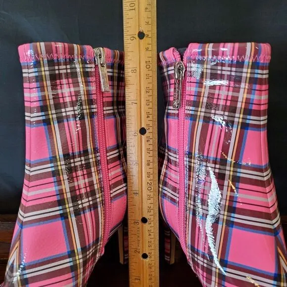 Jessica Simpson High Heel Ankle Boots Pink Plaid Size 6