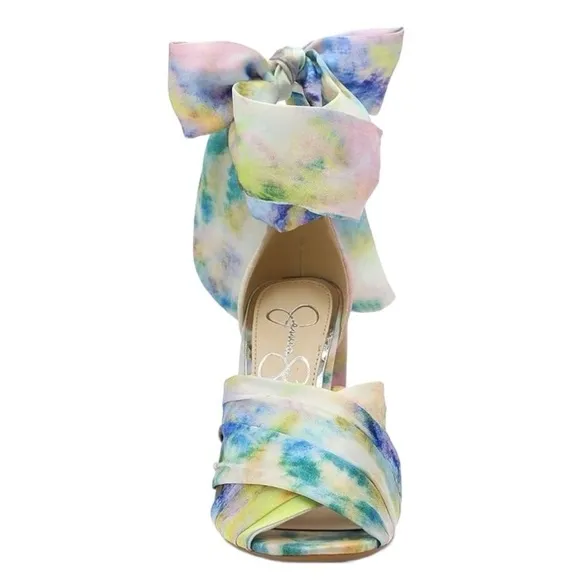 JESSICA SIMPSON NOELENE TIE DYE PEEP TOE ANKLE WRAP BLOCK HEEL SANDALS **NWOT**