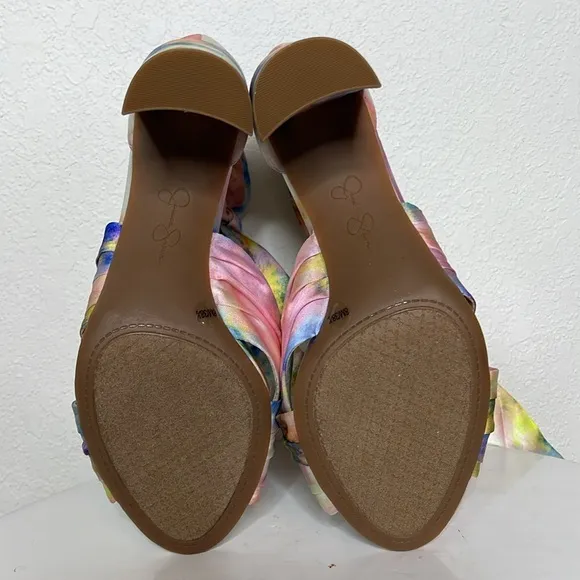JESSICA SIMPSON NOELENE TIE DYE PEEP TOE ANKLE WRAP BLOCK HEEL SANDALS **NWOT**