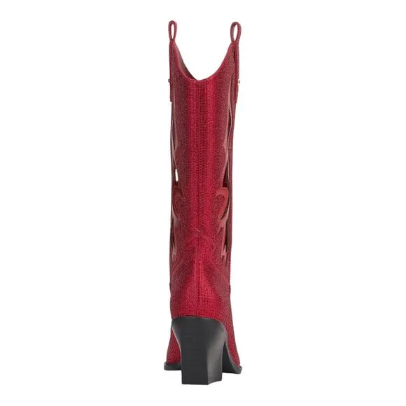 Jessica Simpson Women's Ginika Rhinestone Knee High Cowboy Boots Red Size 9