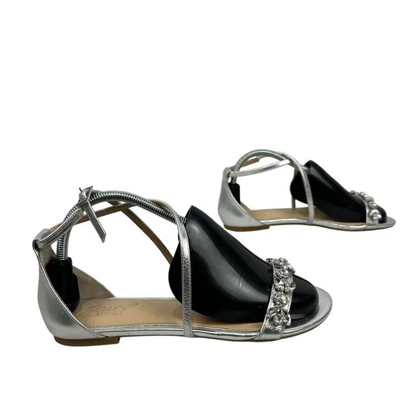 Jewel Badgley Mischka Womens Silver Embellished Sandals Size 7.5