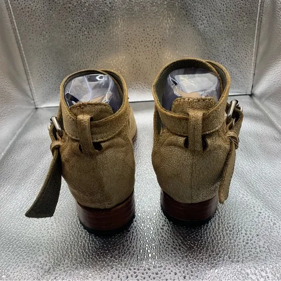 Jim Barnier Womens 9 Leather Sandals Peep Toe Ankle Wrap Brown Gold Shimmer F4
