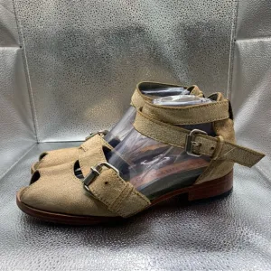 Jim Barnier Womens 9 Leather Sandals Peep Toe Ankle Wrap Brown Gold Shimmer F4