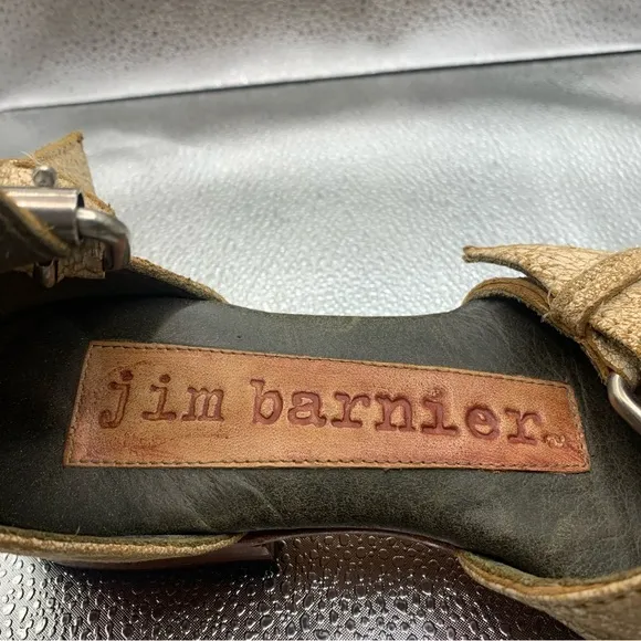 Jim Barnier Womens 9 Leather Sandals Peep Toe Ankle Wrap Brown Gold Shimmer F4