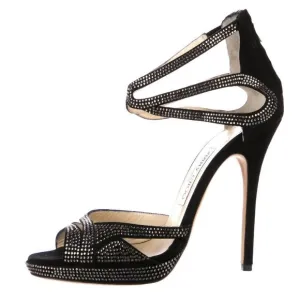 Jimmy Choo 10 CRYSTAL Platform DOMINO Sandals Ankle-Wrap Suede Heels Sexy 40