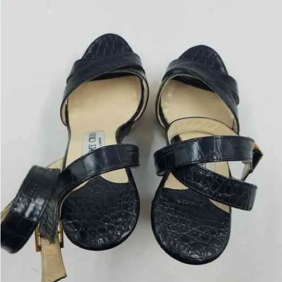 Jimmy Choo Black Croc Embossed Ultimate Wooden Ankle Strap Platform IT37 | US W7