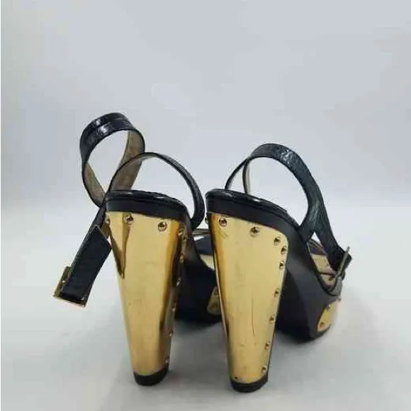 Jimmy Choo Black Croc Embossed Ultimate Wooden Ankle Strap Platform IT37 | US W7