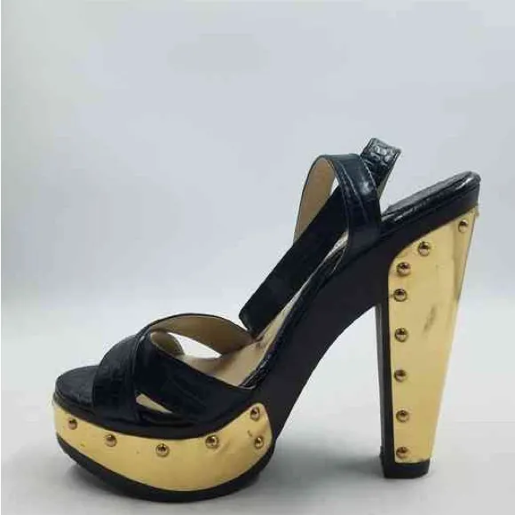 Jimmy Choo Black Croc Embossed Ultimate Wooden Ankle Strap Platform IT37 | US W7