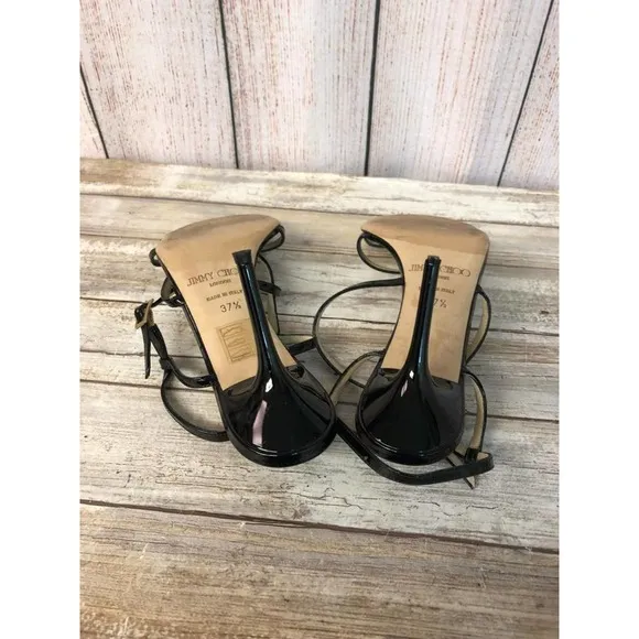 JIMMY CHOO Patent Leather Multistrap Sandals 37.5
