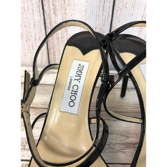 JIMMY CHOO Patent Leather Multistrap Sandals 37.5