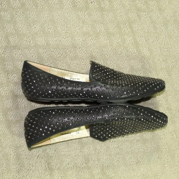 Jimmy Choo Women's Size 38 / US 7.5 Black Silver Studded Flats EUC!