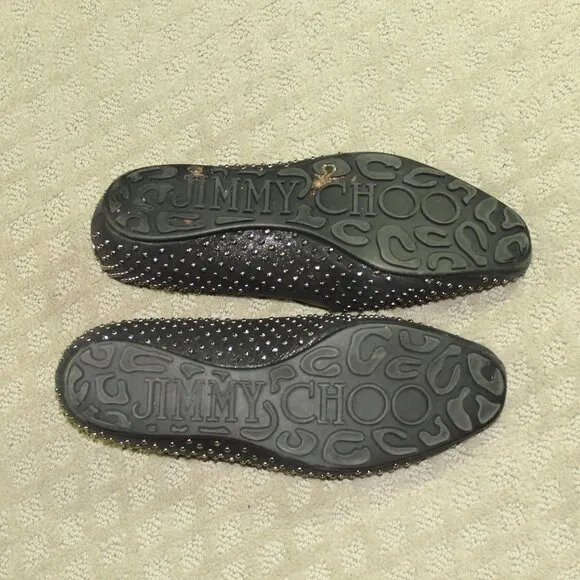 Jimmy Choo Women's Size 38 / US 7.5 Black Silver Studded Flats EUC!