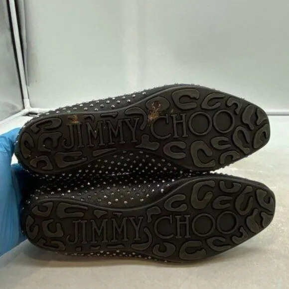 Jimmy Choo Women's Size 38 / US 7.5 Black Silver Studded Flats EUC!