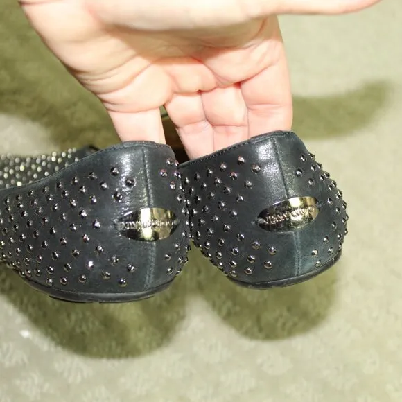 Jimmy Choo Women's Size 38 / US 7.5 Black Silver Studded Flats EUC!