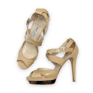 Jimmy Choo Women's Natural Beige Patent Leather Kuki Sandal Platform Size 38.5