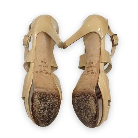 Jimmy Choo Women's Natural Beige Patent Leather Kuki Sandal Platform Size 38.5
