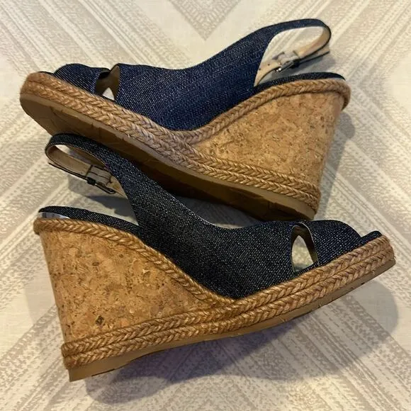 Jimmy Choo Women’s Denim Cork/Espadrille Wedge Sandals