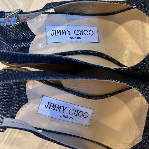 Jimmy Choo Women’s Denim Cork/Espadrille Wedge Sandals