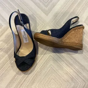 Jimmy Choo Women’s Denim Cork/Espadrille Wedge Sandals