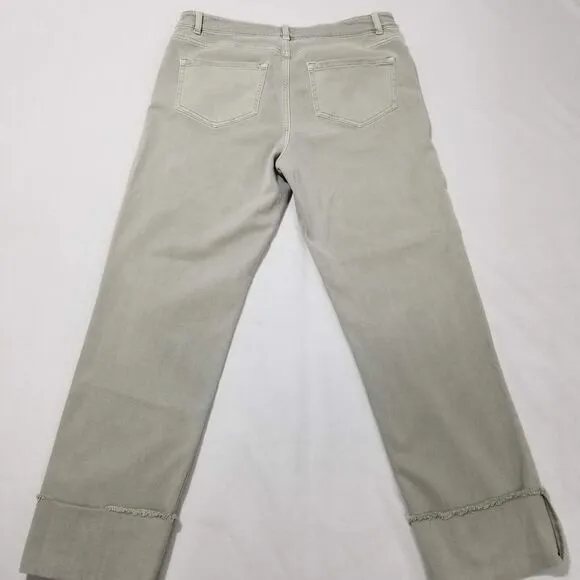 J.Jill Womens 8 High-Rise Denim Cuffed Crops Light Seagrass Fringe Hem Jeans