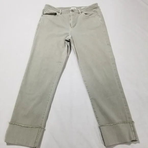 J.Jill Womens 8 High-Rise Denim Cuffed Crops Light Seagrass Fringe Hem Jeans