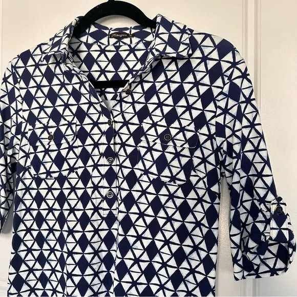 J.McLaughlin Lawrence Dress, Catalina Cloth Navy and White Geometric, Size XS