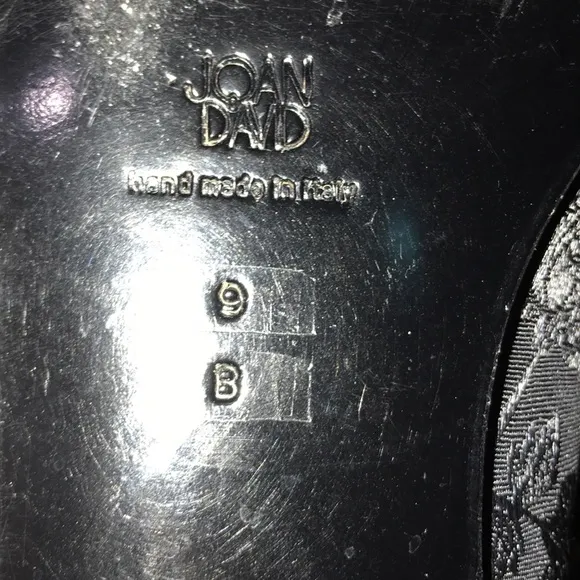 Joan &amp; David black satin rose design flats.
