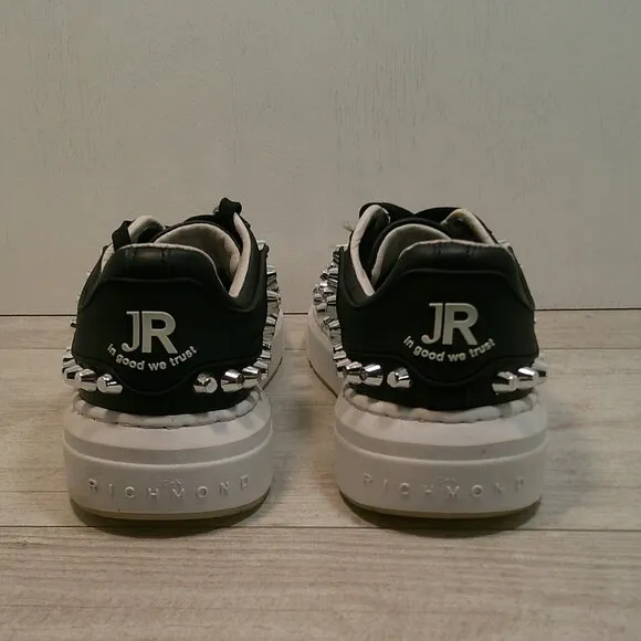 John Richmond Luxury black silver studs leather biker sneakers style Size 35