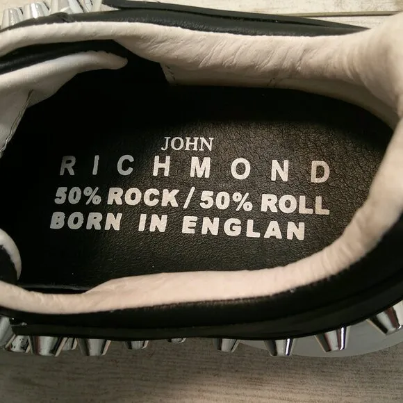 John Richmond Luxury black silver studs leather biker sneakers style Size 35