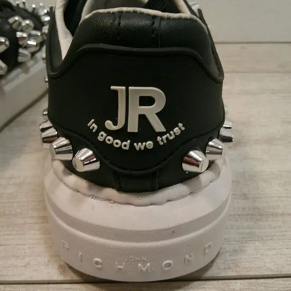 John Richmond Luxury black silver studs leather biker sneakers style Size 35