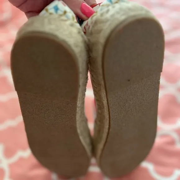 Johnny Was Floral Espadrilles with Red Trim