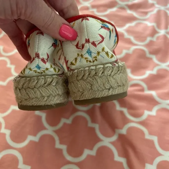 Johnny Was Floral Espadrilles with Red Trim