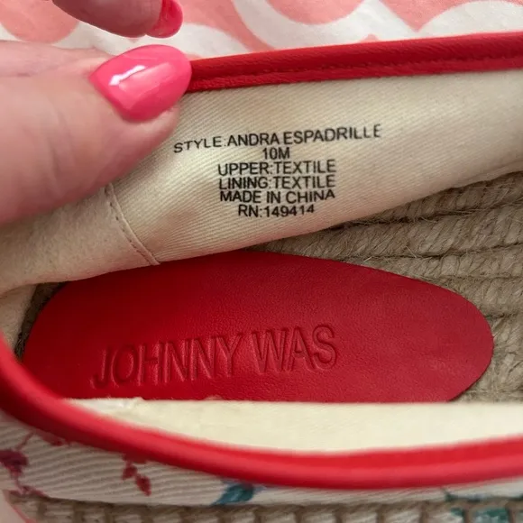 Johnny Was Floral Espadrilles with Red Trim