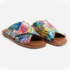 JOHNNY WAS LAYLA X BAND SANDAL Leather Floral multi Women’s Size 8 NWT