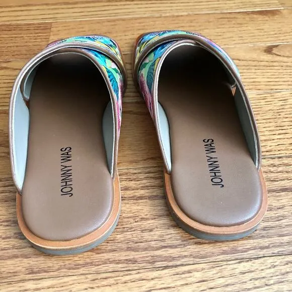 JOHNNY WAS LAYLA X BAND SANDAL Leather Floral multi Women’s Size 8 NWT