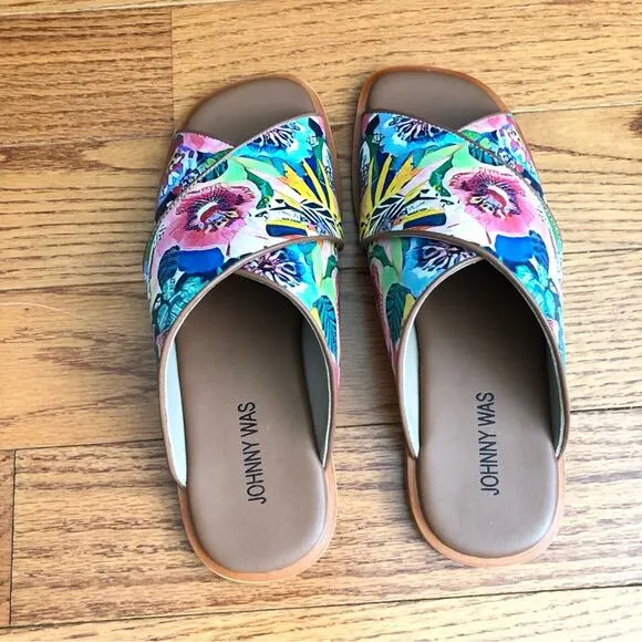 JOHNNY WAS LAYLA X BAND SANDAL Leather Floral multi Women’s Size 8 NWT