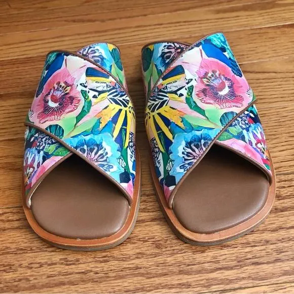 JOHNNY WAS LAYLA X BAND SANDAL Leather Floral multi Women’s Size 8 NWT