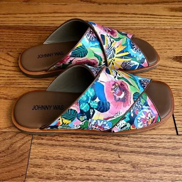 JOHNNY WAS LAYLA X BAND SANDAL Leather Floral multi Women’s Size 8 NWT