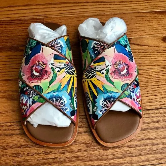 JOHNNY WAS LAYLA X BAND SANDAL Leather Floral multi Women’s Size 8 NWT