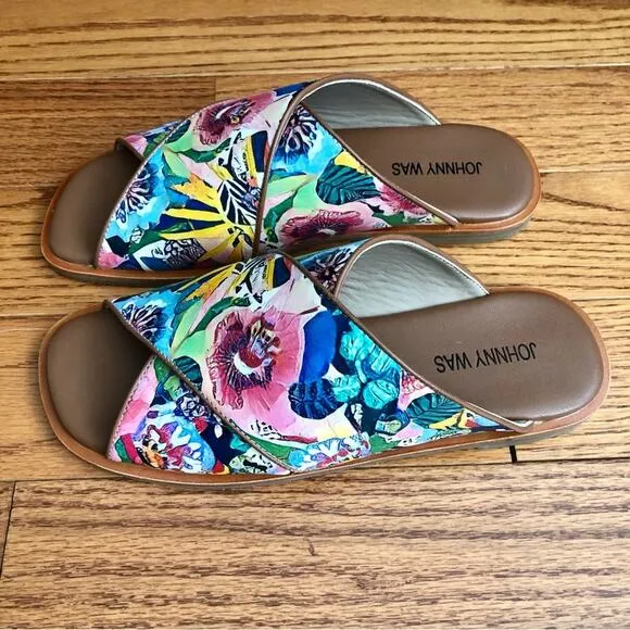 JOHNNY WAS LAYLA X BAND SANDAL Leather Floral multi Women’s Size 8 NWT